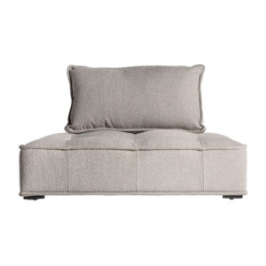 Sofá modular encs de estilo contemporáneo fabricado en madera de pino en color marrón con acabado natural combinado con espuma y poliéster en color gris con acabado jaspeado. Producto desmontable desenfundable.