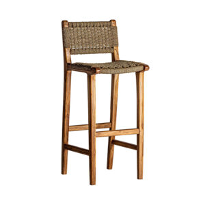 Taburete kavala de estilo vintage fabricado en madera de teka en color marrón combinado con cuerda.
