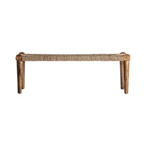 Banco Tassarolo de estilo vintage fabricado en madera de mango en color marrón combinado con fibra natural. Producto desmontable.