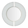 Espejo bahiale de estilo art deco fabricado en cristal en color blanco combinado con hierro en color oro y madera dm.