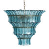 Lámpara de colgar Breglia de estilo vintage fabricado en cristal en color azul combinado con hierro en color cobre. Producto desmontable.