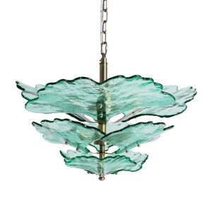 Lámpara de colgar Mezzola de estilo vintage fabricado en cristal en color verde combinado con hierro en color bronce. Producto desmontable.