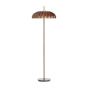 Lámpara de pie Amberis de estilo art deco fabricado en cristal en color marrón oro combinado con acero en color oro. Producto desmontable.