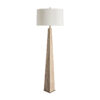 Lámpara de pie Tetbury de estilo art deco fabricado en mármol en color beige combinado con hierro en color oro con acabado bronce y algodón bouclé en color blanco. Producto desmontable.