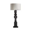 Lámpara de sobremesa cogne de estilo contemporáneo fabricado en madera de mango en color negro combinado con yute en color crema.