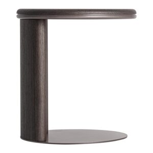 Mesa auxiliar Pravia de estilo contemporáneo fabricado en madera dm en color marrón combinado con madera contrachapada en color marrón y hierro.