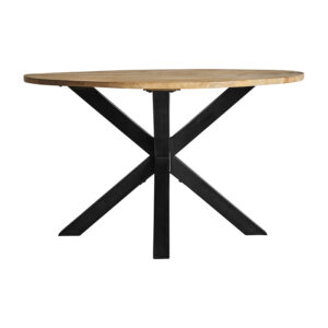 Mesa comedor Viborg de estilo industrial fabricado en madera de mango en color negro combinado con hierro en color natural. Producto desmontable.