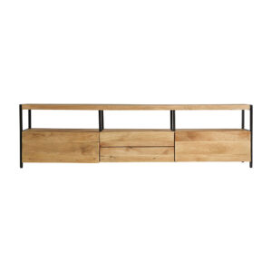 Mueble tv Celle de estilo colonial fabricado en madera de mango en color negro combinado con hierro en color natural.