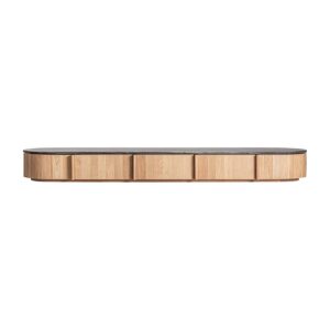 Mueble tv nara de estilo contemporáneo fabricado en madera roble en color marrón claro combinado con mármol en color negro. Producto desmontable.
