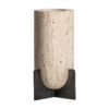 Portavela asher de estilo art deco fabricado en travertino en color beige combinado con hierro en color negro. Producto desmontable.