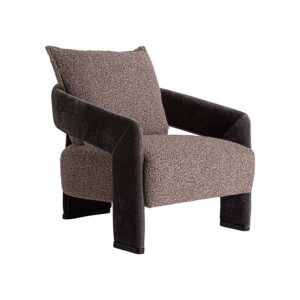 Sillón brakel de estilo contemporáneo fabricado en madera de pino en color negro combinado con poliéster en color marrón con acabado jaspeado y madera de haya en color negro.