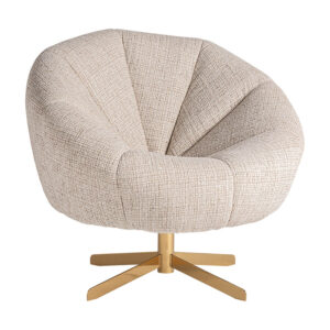 Sillón teglio de estilo art deco fabricado en poliéster en color beige combinado con acero.