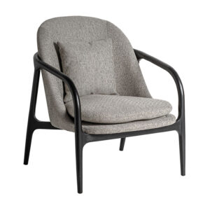 Sillón thalfang de estilo art deco fabricado en poliéster en color gris combinado con madera de arce en color negro. Producto desmontable desenfundable.