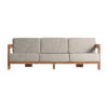 Sofá testa de estilo colonial fabricado en madera de teka reciclada en color marrón con acabado natural combinado con polipropileno reciclado en color blanco. Producto desmontable desenfundable.
