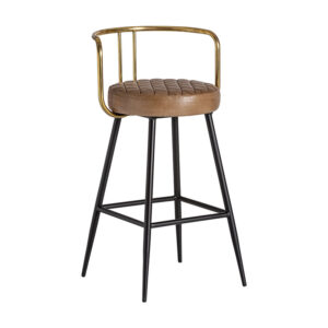 Taburete Elkins de estilo vintage fabricado en hierro en color marrón combinado con piel. Producto desmontable.