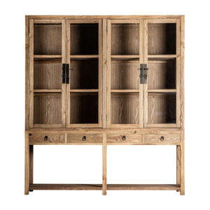 Vitrina mawgan de estilo colonial fabricado en madera de olmo en color marrón. Producto desmontable.