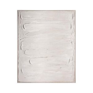 Cuadro Egil de estilo contemporáneo fabricado en lienzo en color blanco roto con acabado artesanal combinado con madera de pino en color blanco.