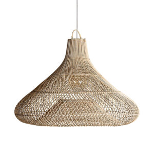 Lámpara de colgar de estilo contemporáneo fabricado en ratán en color marrón.