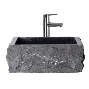 Lavabo Calypso de estilo contemporáneo fabricado en mármol en color negro.