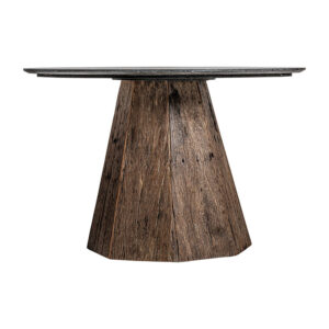 Mesa comedor walding de estilo nórdico fabricado en mármol en color negro combinado con madera recuperada en color marrón. Producto desmontable.