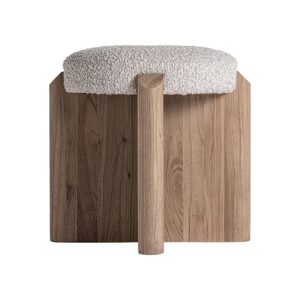 Taburete Jacquard de estilo contemporáneo fabricado en madera de olmo en color marrón claro combinado con poliéster en color beige.
