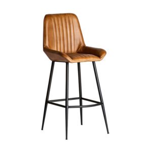 Taburete morton de estilo vintage fabricado en hierro en color negro combinado con cuero en color marrón. Producto desmontable.