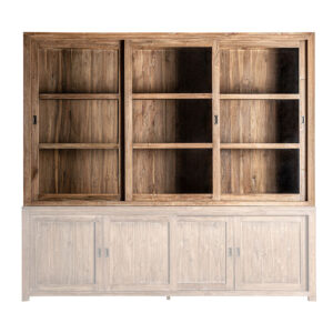 Vitrina nysted de estilo colonial. Fabricado en madera de teka reciclada en color marrón.