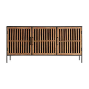 Aparador Gaffney de estilo industrial fabricado en madera de mango en color marrón combinado con hierro en color negro.