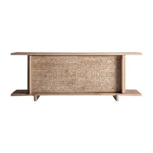 Aparador Jacquard de estilo contemporáneo fabricado en madera de mango en color marrón claro.