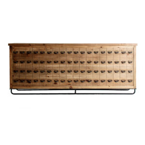 Barra de bar Joutel de estilo industrial fabricado en madera de pino reciclado en color marrón. Producto desmontable.