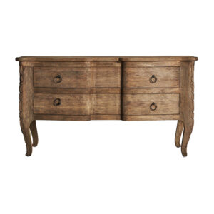 Cómoda munguia de estilo colonial fabricado en madera de mango en color marrón combinado con hierro.