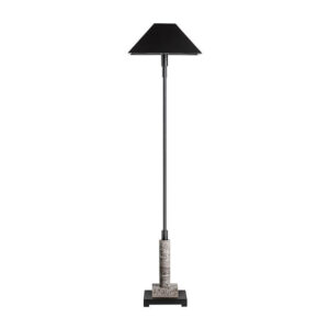 Lámpara de pie Atlas de estilo art deco fabricado en mármol en color gris combinado con hierro en color negro. Producto desmontable.