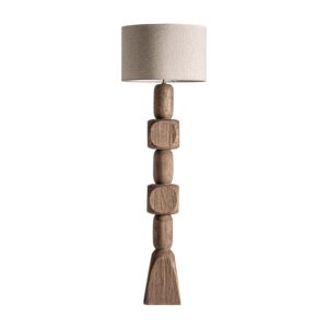 Lámpara de pie cogne de estilo contemporáneo fabricado en madera de mango en color marrón combinado con yute en color crema.