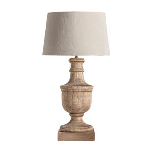 Lámpara de sobremesa de estilo provenzal fabricado en madera de mango en color marrón combinado con algodón.