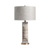 Lámpara de sobremesa Helios de estilo art deco fabricado en mármol en color gris combinado con hierro en color oro y poliéster en color gris. Producto desmontable.