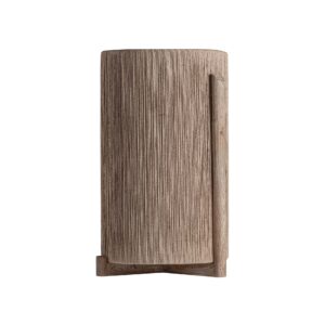 Macetero Jacquard de estilo contemporáneo fabricado en madera de mango en color marrón combinado con rafia en color marrón claro.