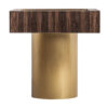 Mesa auxiliar cheb de estilo art deco fabricado en madera de pino en color marrón combinado con acero en color oro y madera contrachapada.