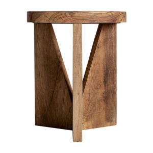 Mesa auxiliar cotard de estilo nórdico fabricado en madera recuperada en color marrón.