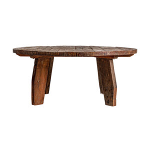 Mesa comedor Hassi de estilo étnico fabricado en madera de mango en color marrón con acabado envejecido. Producto desmontable.