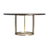 Mesa comedor leira de estilo art deco fabricado en acero en color oro combinado con madera dm en color marrón. Producto desmontable.