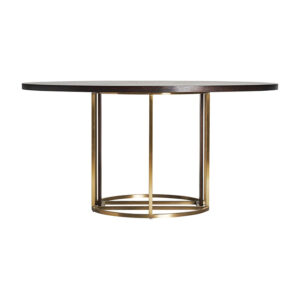 Mesa comedor leira de estilo art deco fabricado en acero en color oro combinado con madera dm en color marrón. Producto desmontable.