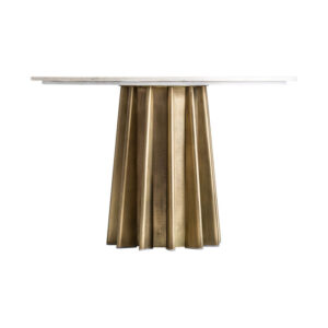 Mesa comedor lezey de estilo art deco fabricado en acero en color blanco combinado con mármol en color oro. Producto desmontable.