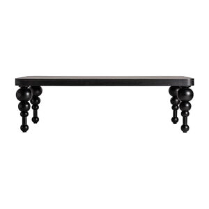 Mesa comedor zeniva de estilo contemporáneo fabricado en madera de mango en color negro combinado con acero. Producto desmontable.