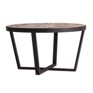 Mesa de centro Minot de estilo industrial fabricado en madera de pino reciclado en color marrón con acabado envejecido.