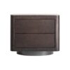 Mesita de noche wholen de estilo art deco fabricado en madera dm en color marrón combinado con chapa de roble en color gris y piedra sinterizada en color blanco.