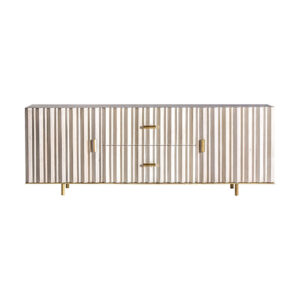 Mueble tv Glees de estilo art deco fabricado en madera de mango en color crema combinado con hierro en color oro.