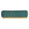 Pie de cama lignitz de estilo art deco. Fabricado en madera de mango en color verde combinado con terciopelo en color oro y hierro. Relleno espuma.