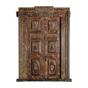 Puerta leandra en color marrón envejecido de estilo étnico. Fabricado en madera de mango. Producto desmontable.