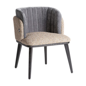Silla Meda de estilo art deco fabricado en terciopelo en color tonos oscuros combinado con poliéster y madera de caucho en color negra.