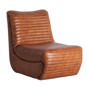 Sillón Almstock de estilo vintage fabricado en cuero en color marrón combinado con hierro.